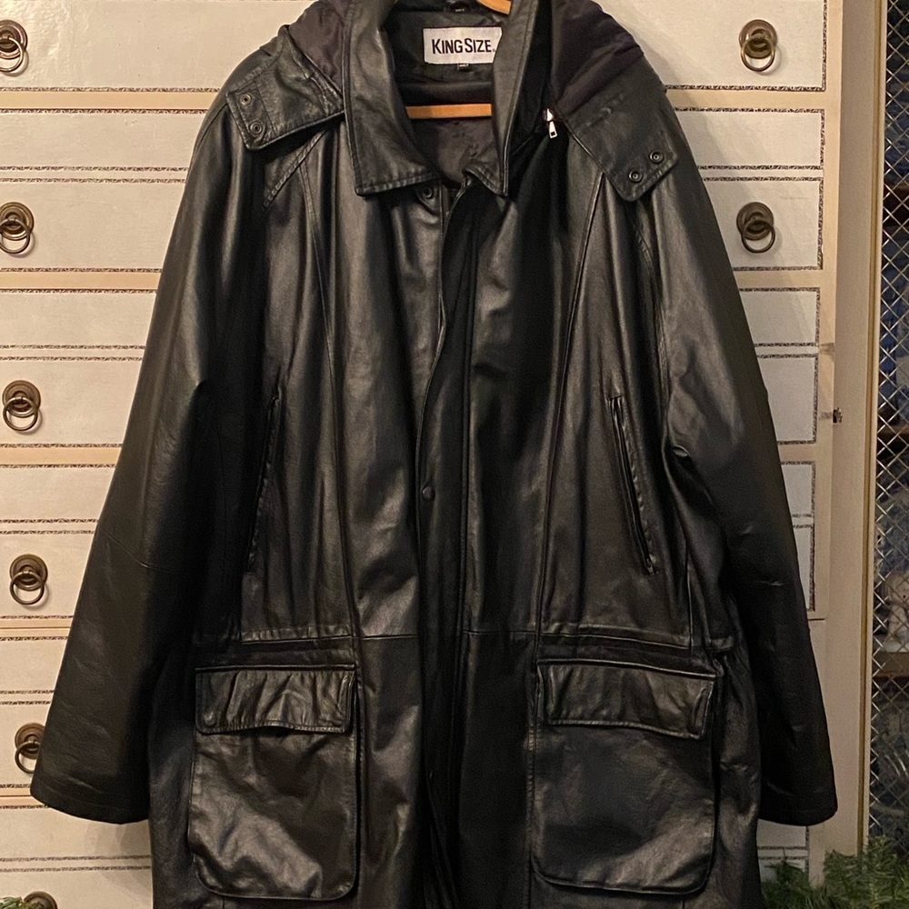 Kingsize Men's Big & Tall Hooded Leather Parka